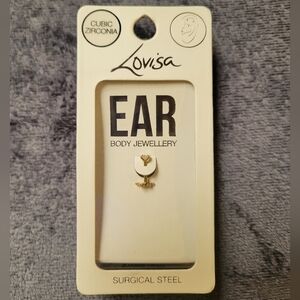 LOVISA Earring Stud Gold Plate Surgical Steel Cubic Zirconia & Snake 16G/1.2mm